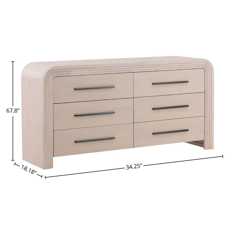 Portland 6-Drawer Rubberwood Dresser, Bleach Natural