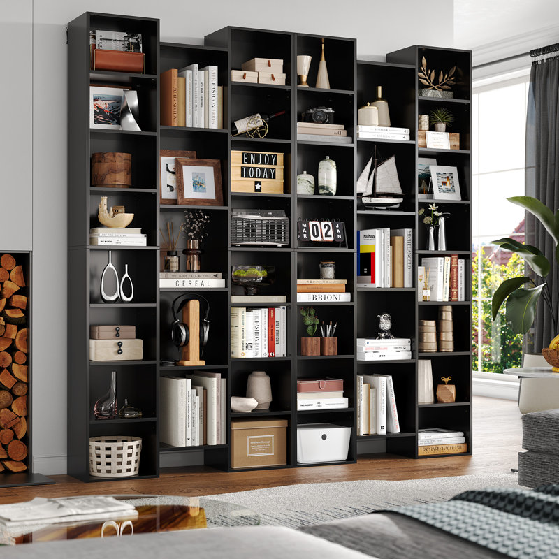 📖✨ 2-Pack 8-Tier Bookcase Set, 21-Cube Storage Bookshelves Unit With Adjustable & Removable Shelves, Black