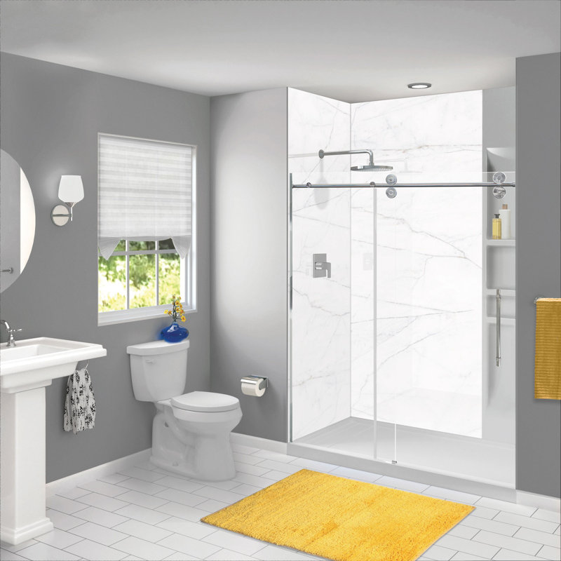 Glossy White Marble 60'' x 36'' x 96'' Shower Wall Kit