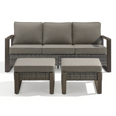 Korbin 75" Outdoor Wicker Patio Sofa With Cushions And Ottomans – Deep Seating Outdoor Couch