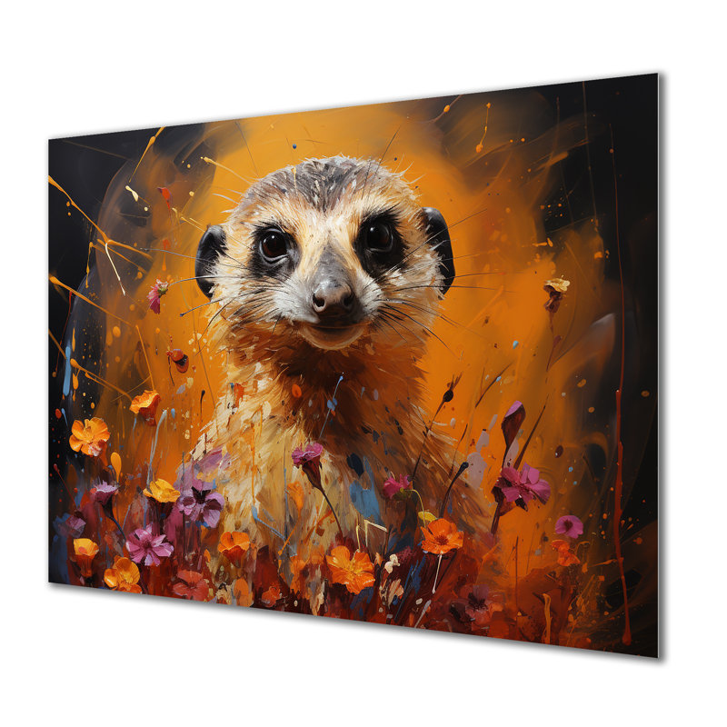 Suricate brun, prairie florale II - art mural en métal Meercat MT135263, H 16 po x l 32 po x P 1 po