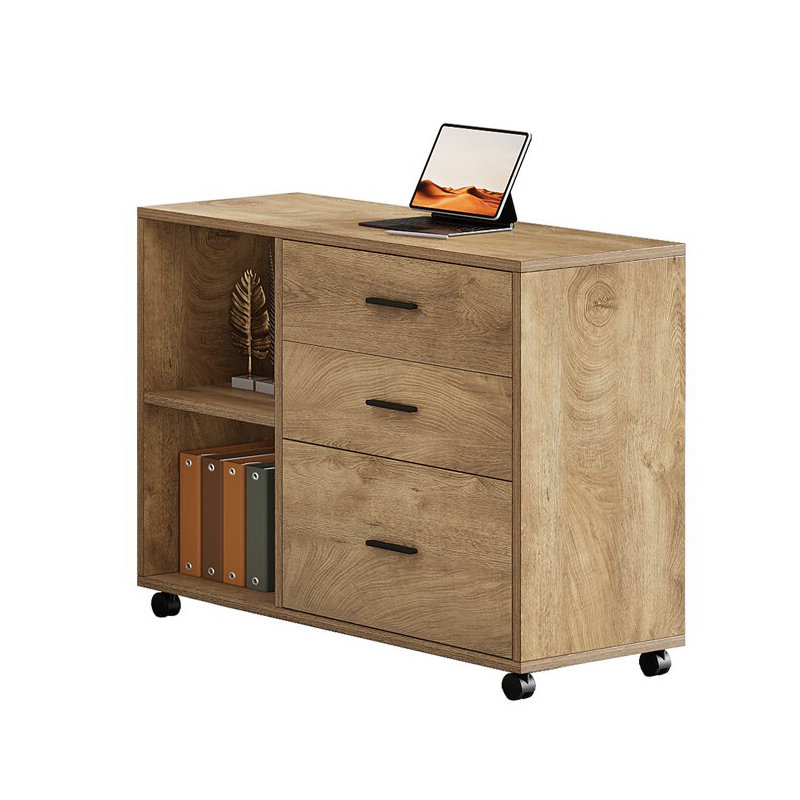 Mobile Lateral File Cabinet with Drawers and Shelves, Rolling Office Storage Cabinet, Brown, Light Brown