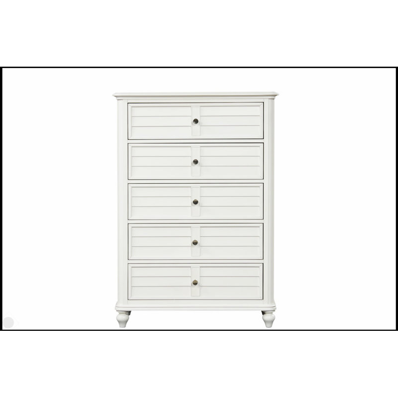 Commode côtière de style transitionnel avec finition blanc antique, tiroirs en queue d'aronde et glissières à roulement à billes pour un fonctionnement en douceur