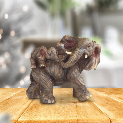 Nevayiah 5.75"W Realistic Lifelike Elephant Playing with Cub Figurine Unique Gifts