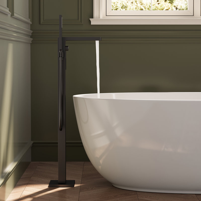 Single Handle Floor Mounted Freestanding Tub Filler Faucet with Diverter, Matte Black