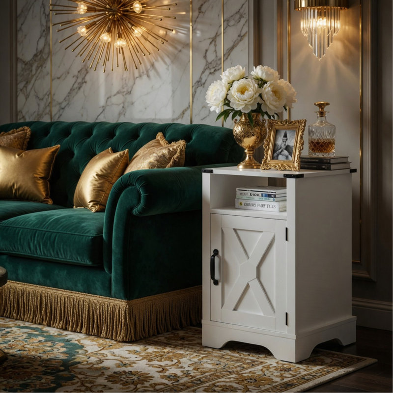 Table de chevet 16 po blanche avec station de charge et rangement, Blanc