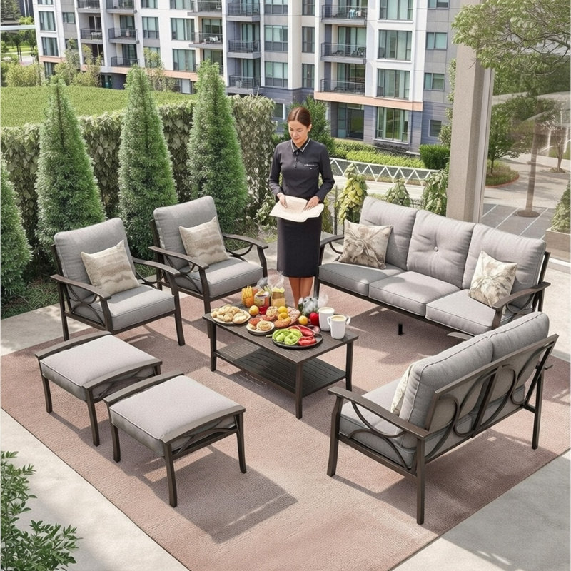 7-Piece Metal Patio Furniture Set, Gray