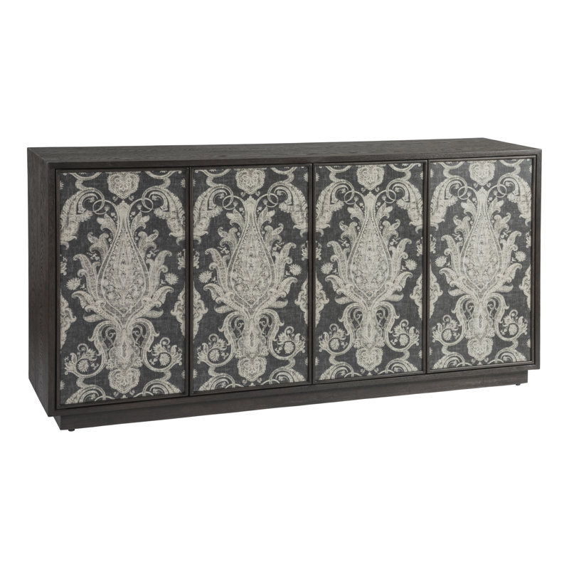 Mocha Brown Oak Veneer Media Console with Fabric Doors