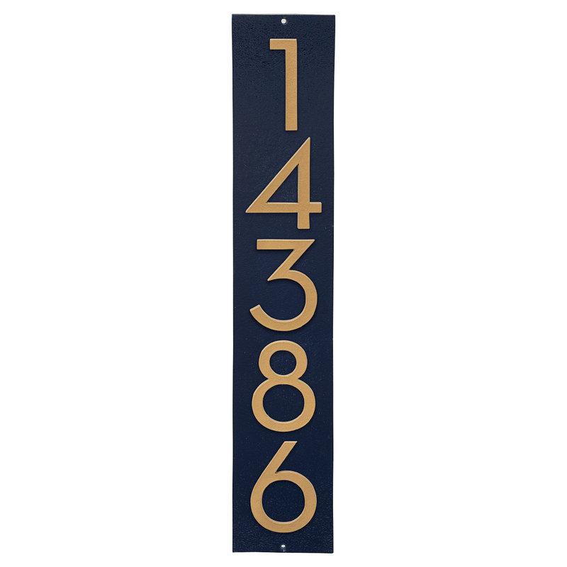 Plaque d'adresse verticale flottante de 6 po, Marine / doré, Oui
