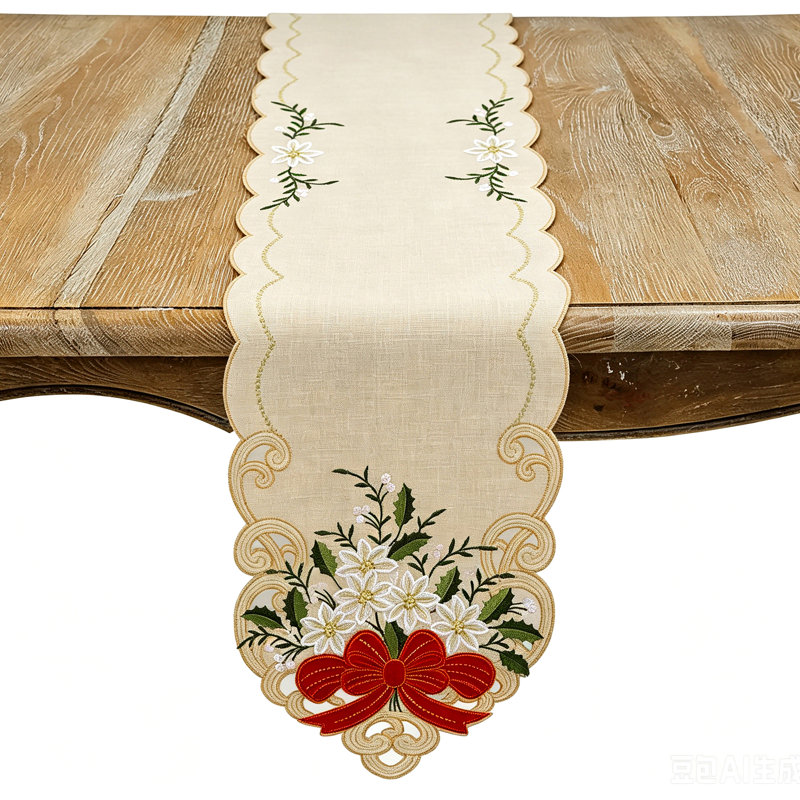 Chemin de table brodé Poinsettia