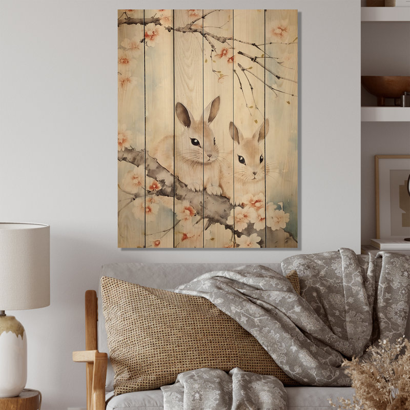 Asian Art Rabbit Family III sur impression sur bois, H 20 po x l 10 po x P 0,78 po