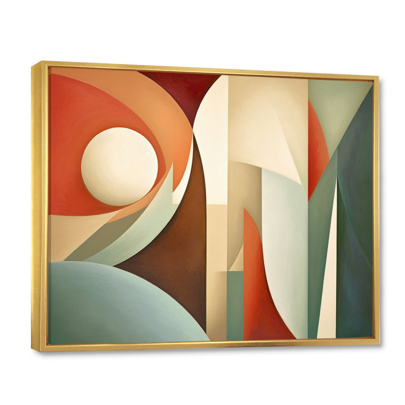 Visions symétriques orange et vertes - formes abstraites, art mural, Cadre flottant doré, H 34 po x l 44 po x P 1,5 po