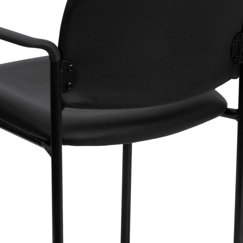 Comfort Stackable Steel Side Reception Chair, Black Vinyl, With Arms
