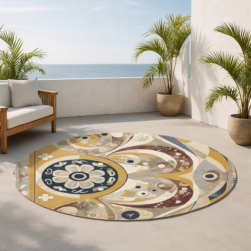 Tapis intérieur et extérieur Jazzy Curl, Rond 5 pi