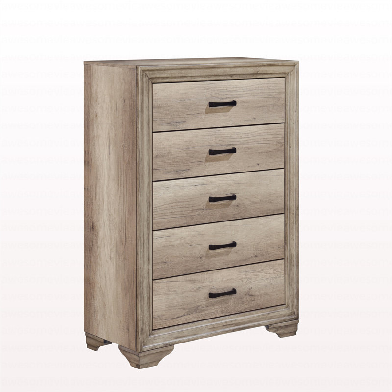 Commode de chambre à coucher 1 pièce avec 5 tiroirs et quincaillerie noire