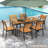 7 Pcs Outdoor Dining Set For 6 Acacia Wood Rectangular Table & 6 Armless Chairs