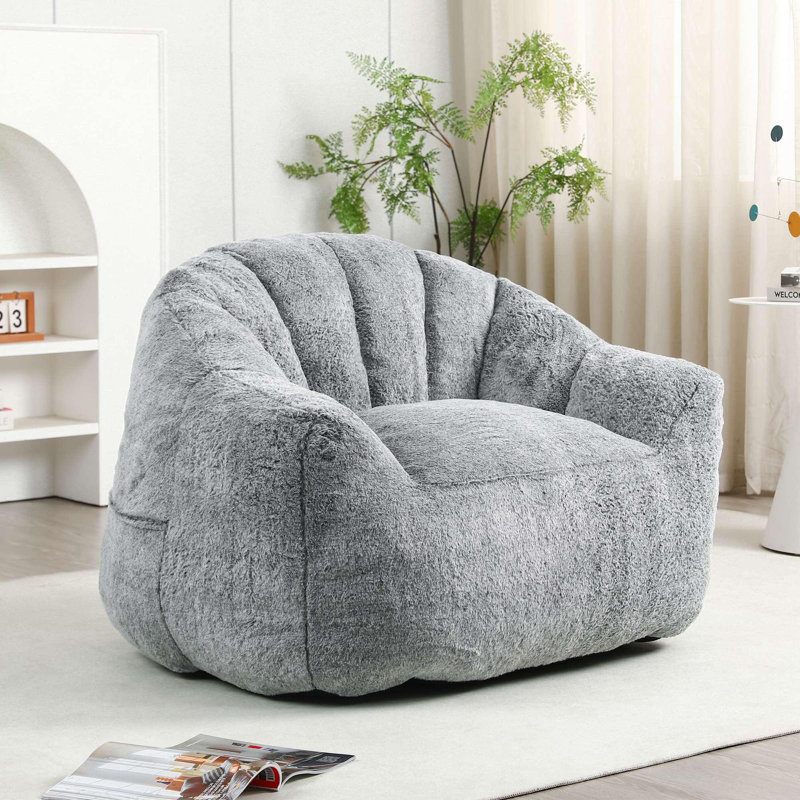 Fauteuil à billes avec accoudoirs Comfy Lazy, Fausse fourrure grise foncée