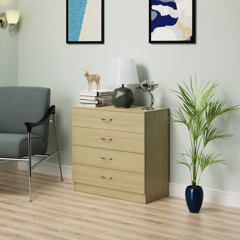 Deloice 4 Drawer 75Cm W Chest of Drawers Bedside Cabinet, Oak