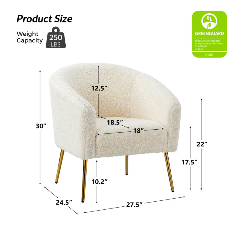 Dawson Boucle Barrel Chair With Metal Legs, Ivory 100% Polyester