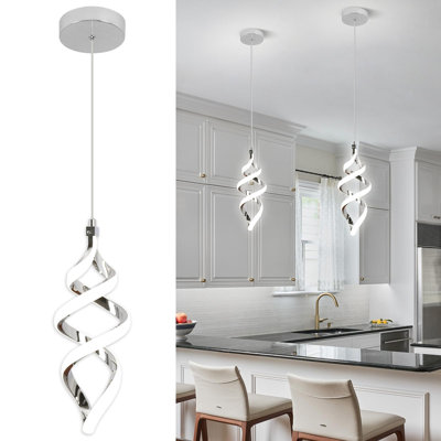 Luminaire suspendu moderne à DEL, lustre en spirale à DEL chromé de 15 W, luminaire suspendu blanc lumière du jour 4500K, luminaire suspendu à hauteur réglable pour la cuisine, la salle à manger et la chambre à coucher, îlot de cuisine, café