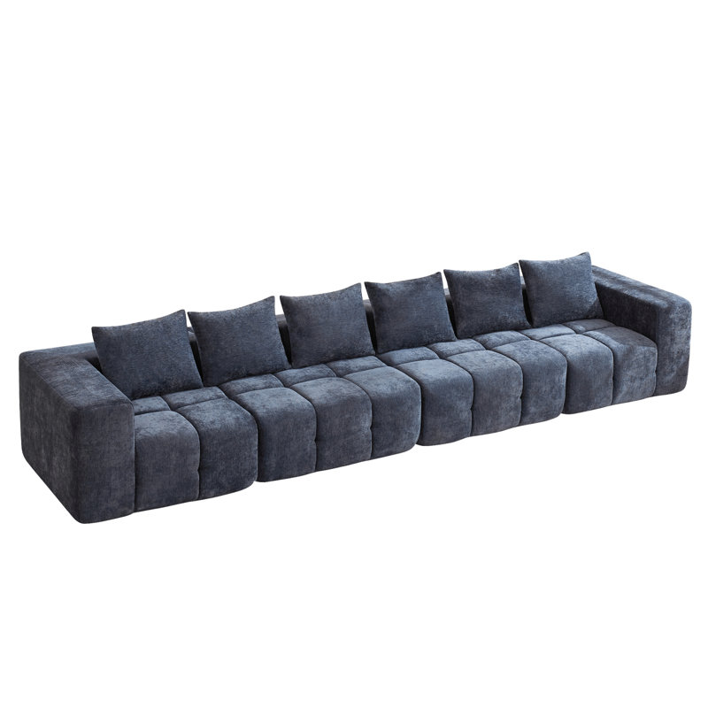 Straight Modular Sofa With Compressed Boneless Sectional, Blue, 4