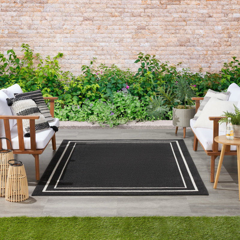 Nourison Essentials Black Ivory Indoor/Outdoor Area Rug, Rectangle 6' x 9'