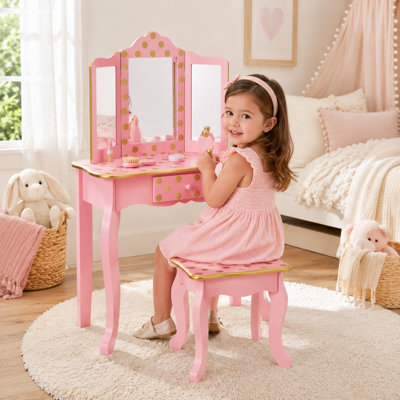 Coiffeuse de jeu en bois à pois de 2 pièces Gisele Teamson Kids avec accessoires