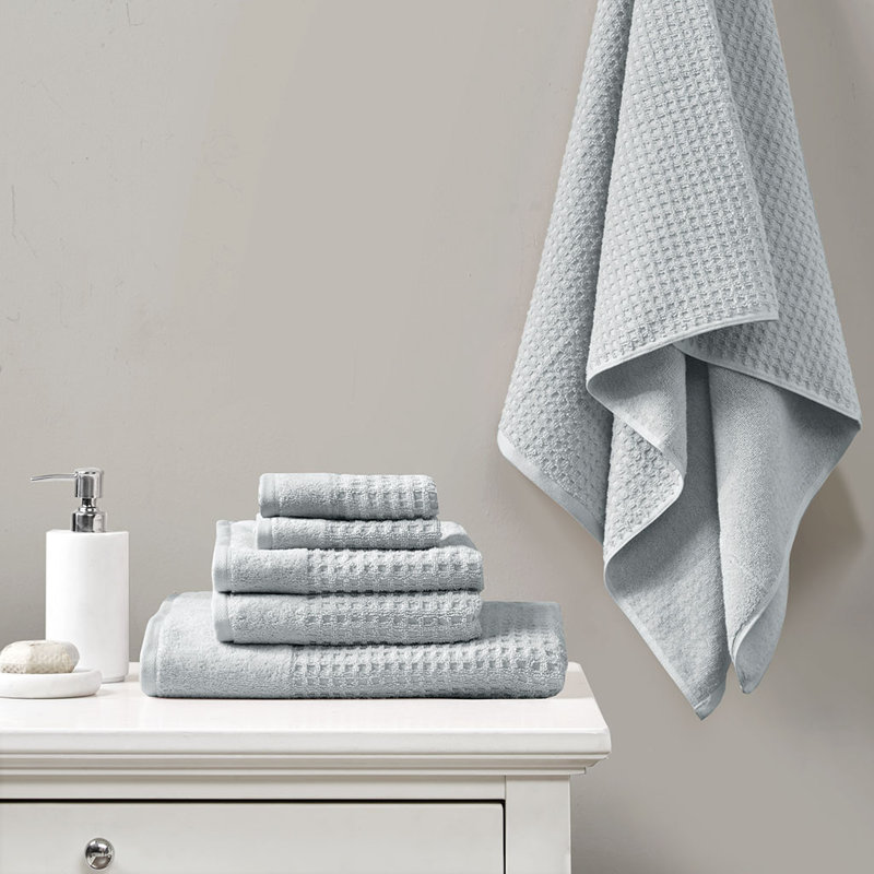 Ensemble de 6 serviettes de bain en coton jacquard antimicrobien, Bleu