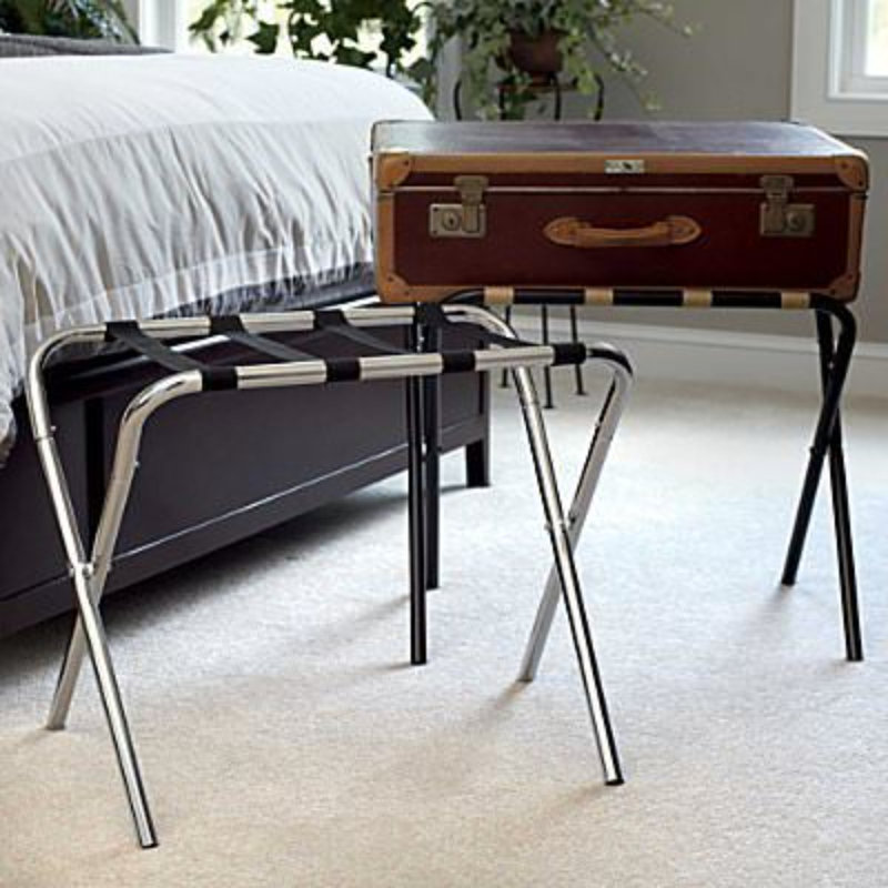 USTECH Chrome Foldable Luggage Rack with Black Straps