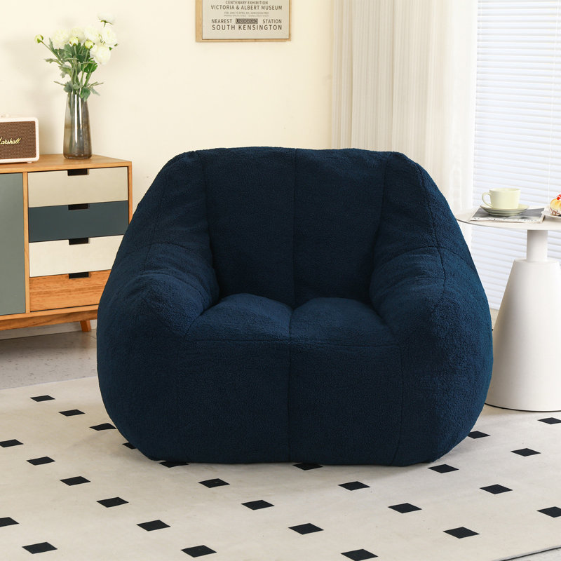 Compression Soft Teddy Fabric Tufted Memory Sponge Foam Filled Bean Bag Chair, Blue Teddy