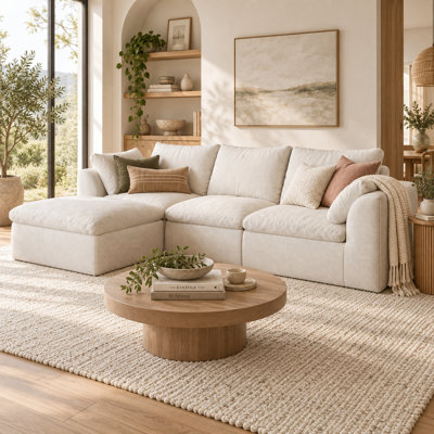 Canapé d'angle modulaire en forme de L Lumaquor de 275 cm (108,3 pouces), canapé surdimensionné 3 places en chenille avec pouf, entièrement recouvert de mousse haute résilience, montage sans outil