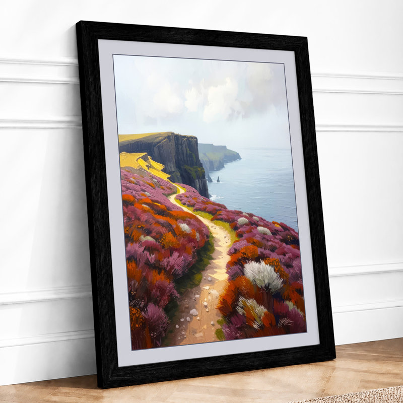 Path to Cliffs Coastal - Framed Print, A2 - 59.4 x 42.0 cm, Black