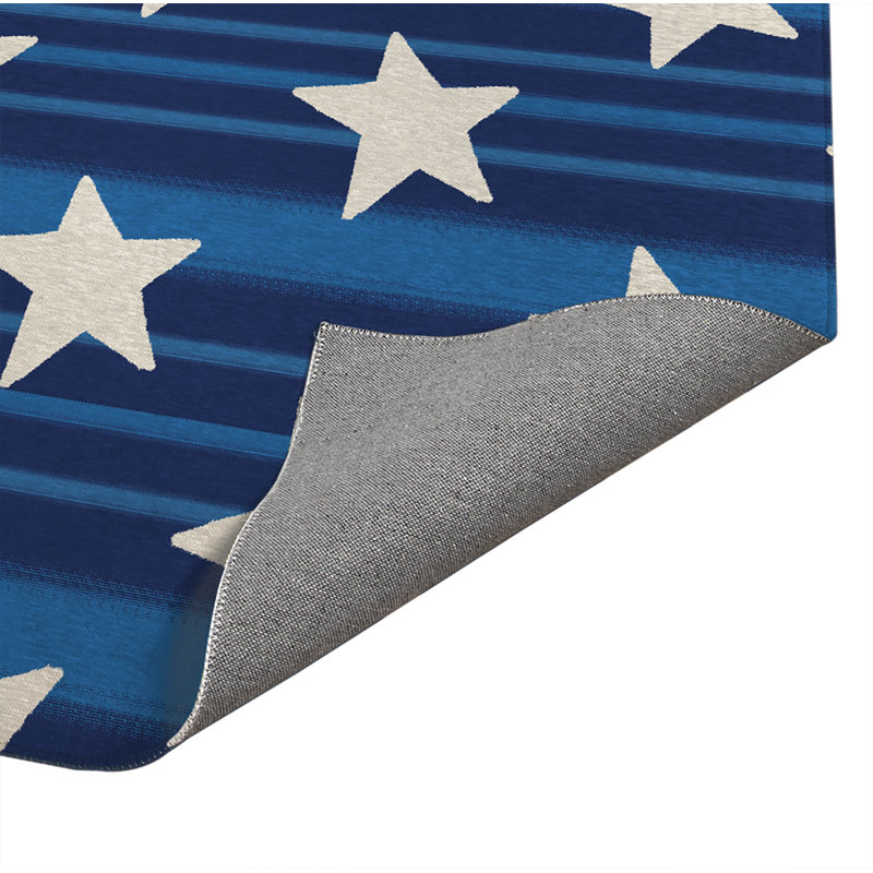 Tapis de porte décoratif étoiles et rayures bleu marine, Marine, L 60 po x L 84 po