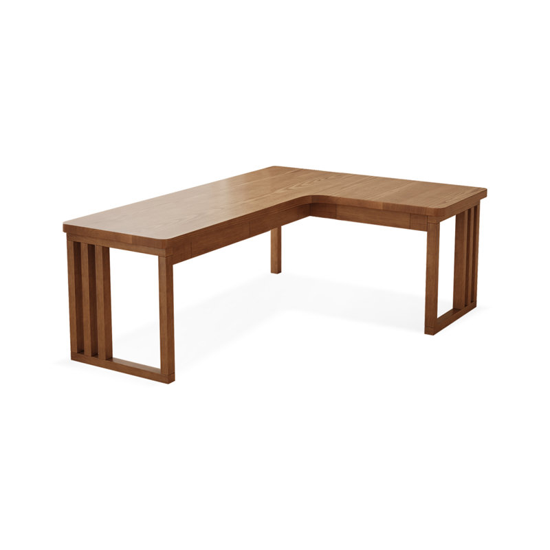Bureau en bois de noyer massif en L avec 3 tiroirs, H 29,53 po x l 62,99 po x P 47,24 po, Retour à droite