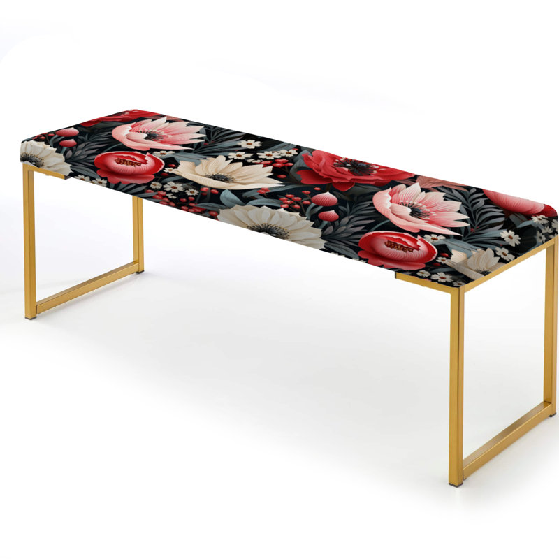 Banc floral rembourré or, Vintage Pink Poppy Flourish Gardens