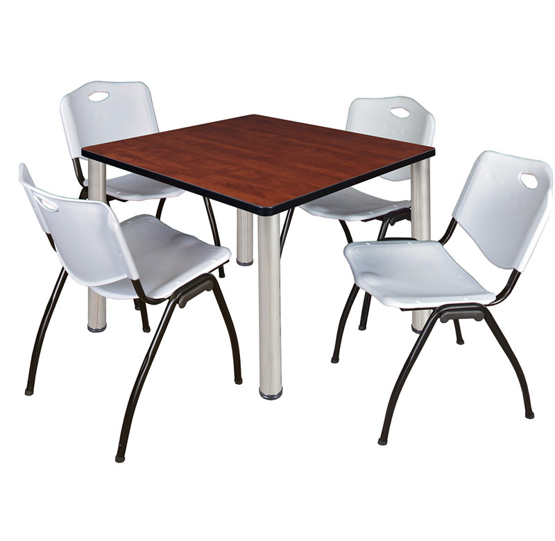 Plateau de table Kee Square, 4 chaises empilables, H 36 po x l 29 po x P 29 po, Cerisier, Chrome