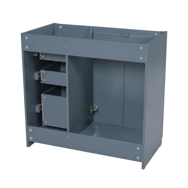 Armoire de meuble-lavabo moderne 36 po seulement, structure en bois massif bleu