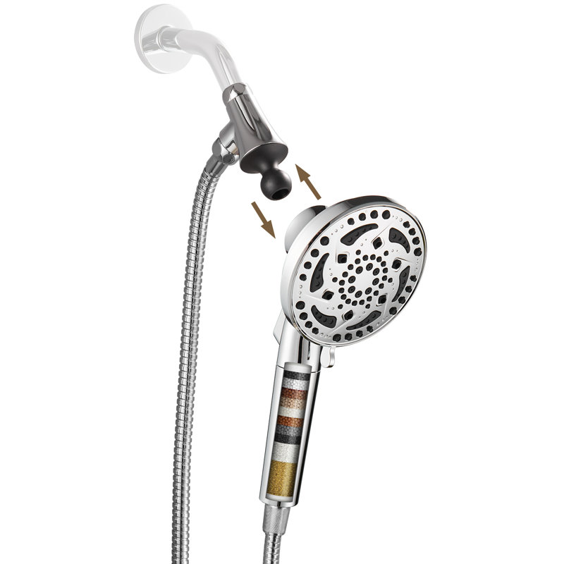 7-Spray Handheld Shower Head with One-Button Detachable Shower Head and Built-in Filter Chrome, Chrome