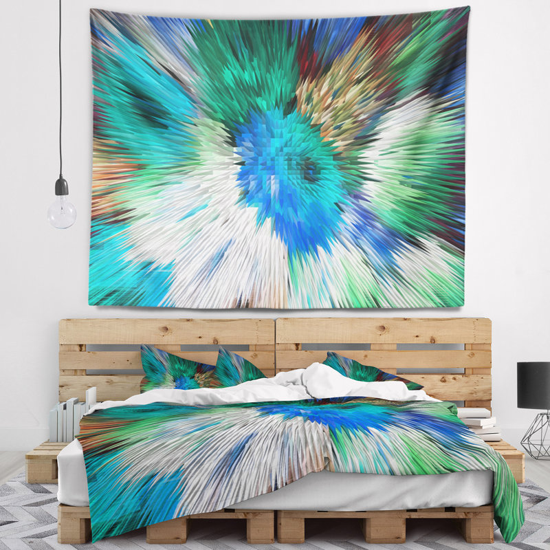 Tapisserie bleue avec fleurs et tissu 3D, H 32 po x l 39 po
