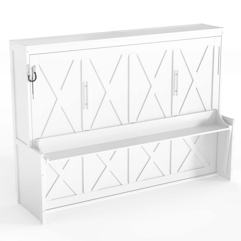 Lit escamotable peu encombrant avec bureau intégré, station de charge USB et éclairage DEL, White