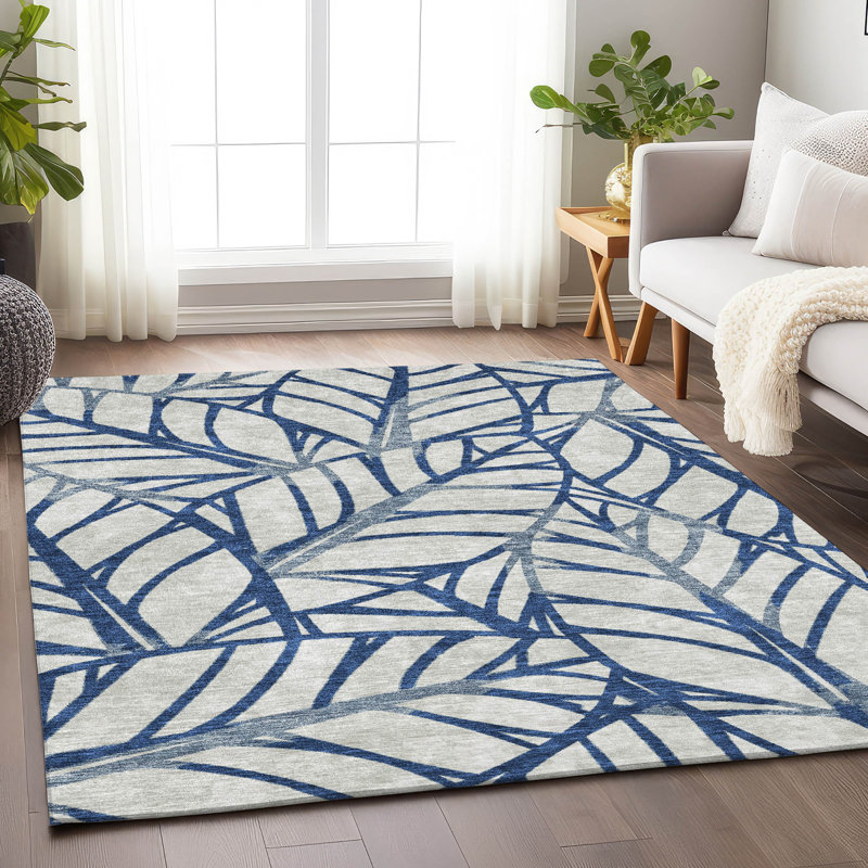 Premium Machine Washable Lisse Navy Rug, Rectangle 8' x 10'