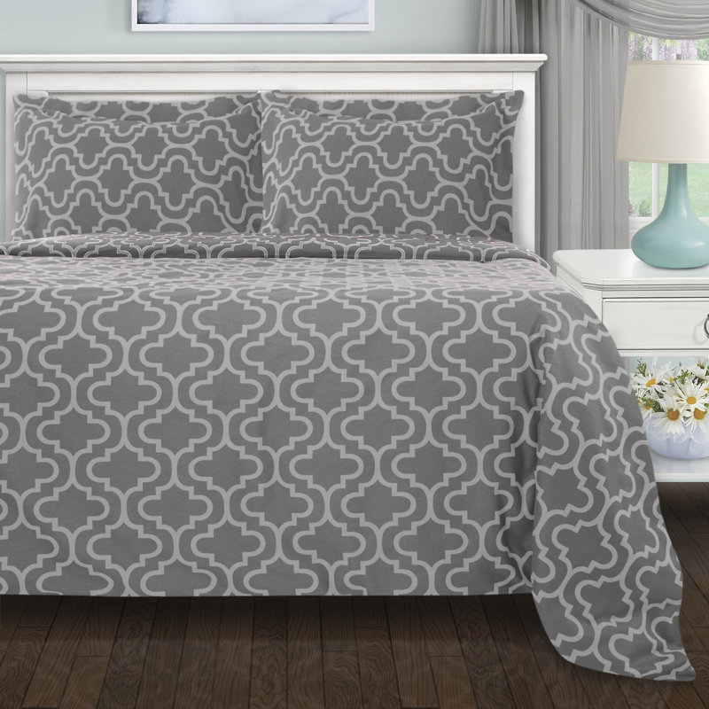 Modern & Contemporary Flannel Duvet Cover, Gray Trellis, Twin
