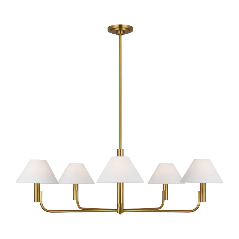 Lansvale Sean Lavin Courson Dining Room Chandelier With White Linen Shade, 5 Lights, Burnished Brass