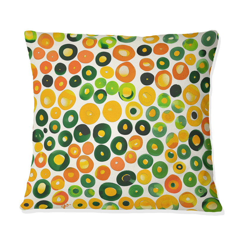 Coussin décoratif à pois orange et vert III, H 16 po x l 16 po