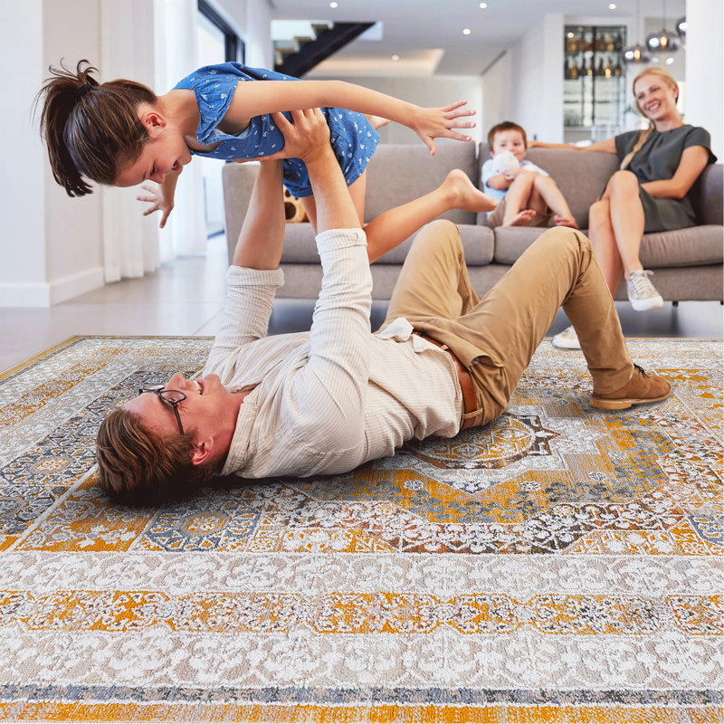 8X10 Cream/Ivory /Medallion Non-Shedding Living Room Bedroom Dining Home Office Stylish And Stain Resistant Area Rug