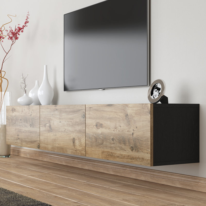 Meuble audio-vidéo mural Premium Premium, Noir / brun clair