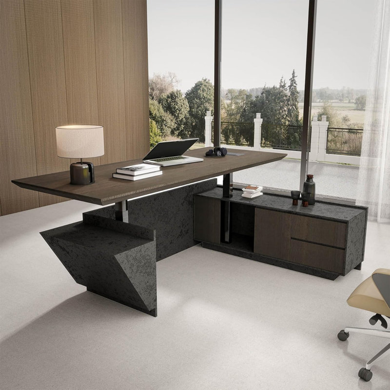 78.7in Right Adjustable Height L-shaped Executive Desk With Led Light Modern Office Desk Large Executive Standing Desks For Home Office Bussiness