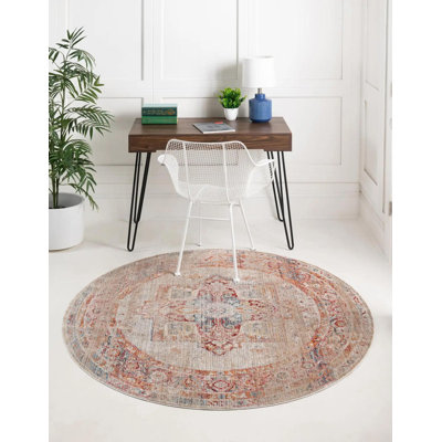 Tapis traditionnel Giampiera de couleur rouge crème