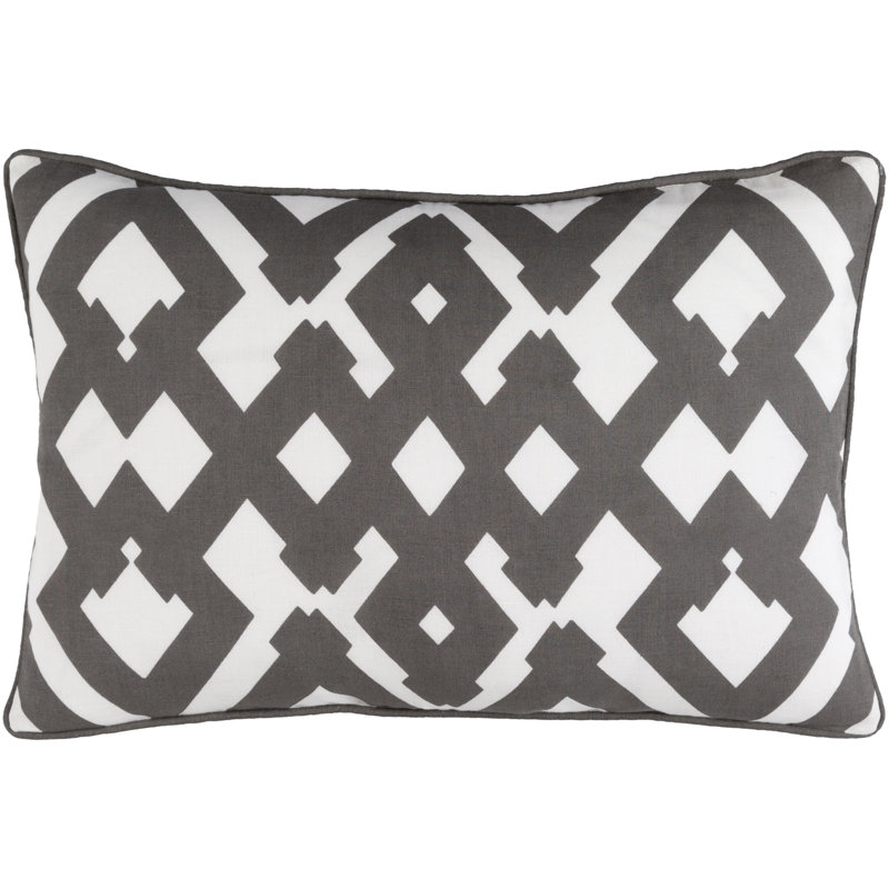 Belford Geometric Linen Throw Pillow, Charcoal/Ivory, Polyester