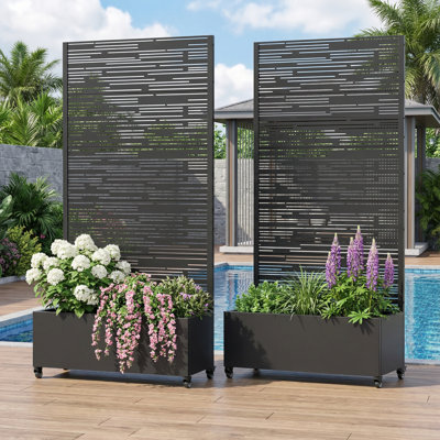 Treytin Metal Planter Box with Trellis and Wheels 